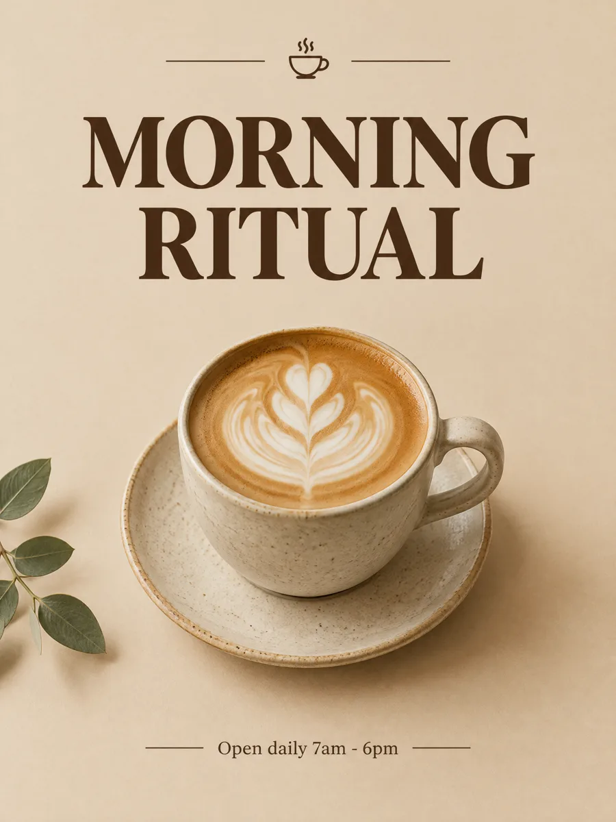 Coffee shop poster with a serif headline · text to image, 2K