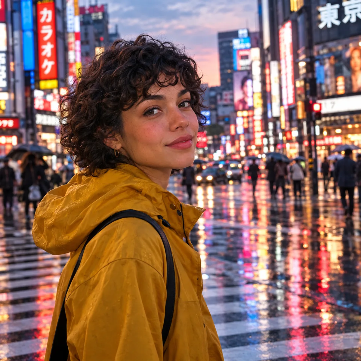 Street portrait at a Tokyo crosswalk · text to image, 1K